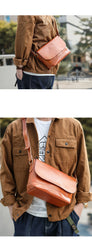 Casual Small Leather Mens Black Side Bag Brown Postman Bag Messenger Bag For Men - iwalletsmen