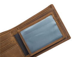 Vintage Leather Mens Slim Small Wallet billfold Bifold Wallet Front Pocket Wallet Driving License Wallet for Men - iwalletsmen