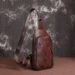 Casual Leather One Shoulder Backpack 10-inch Chest Bag Sling Bag Sling Crossbody Bag For Men - iwalletsmen