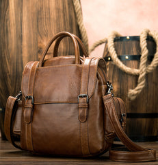 Vintage Mens Leather Small Backpack Handbag Briefcase Shoulder Bag for Men - iwalletsmen