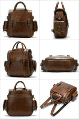 Vintage Mens Leather Small Backpack Handbag Briefcase Shoulder Bag for Men - iwalletsmen