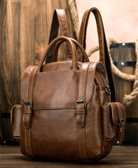 Vintage Mens Leather Small Backpack Handbag Briefcase Shoulder Bag for Men - iwalletsmen