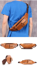 Cool Brown Leather Men's Fanny Pack Hip Pack Waist Bag Chest Bag For Men - iwalletsmen