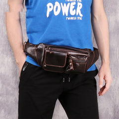 Cool Brown Leather Men's Fanny Pack Hip Pack Waist Bag Chest Bag For Men - iwalletsmen