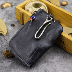 Vintage Brown Leather Men's Car Key Wallet Black Zipper Key Wallet For Men - iwalletsmen