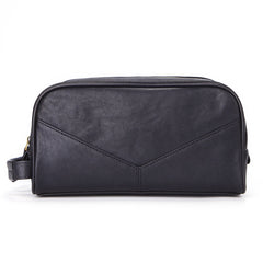 Casual Black Leather Men's Wristlet Bag Double Zipper Clutch Bag For Men - iwalletsmen