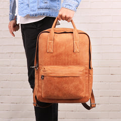 Brown Leather Mens School Backpack Travel Backpack Handbag 13inch Computer Backpack for Men - iwalletsmen