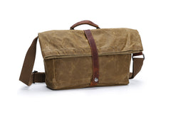 Waxed Canvas Mens Womens Side Bag 13‘’ Khaki Courier Bag Messenger Bag for Men - iwalletsmen