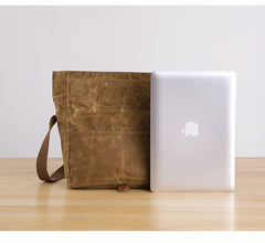 Waxed Canvas Mens Womens Side Bag 13‘’ Khaki Courier Bag Messenger Bag for Men - iwalletsmen