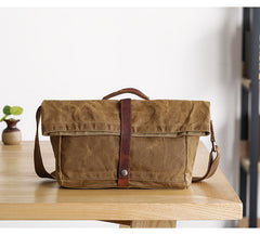 Waxed Canvas Mens Womens Side Bag 13‘’ Khaki Courier Bag Messenger Bag for Men - iwalletsmen