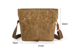 Waxed Canvas Mens Womens Side Bag 13‘’ Khaki Courier Bag Messenger Bag for Men - iwalletsmen