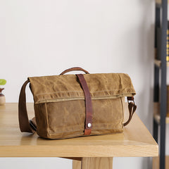 Waxed Canvas Mens Womens Side Bag 13‘’ Khaki Courier Bag Messenger Bag for Men - iwalletsmen