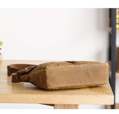Waxed Canvas Mens Womens Side Bag 13‘’ Khaki Courier Bag Messenger Bag for Men - iwalletsmen