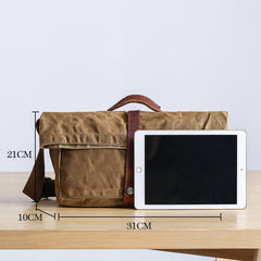 Waxed Canvas Mens Womens Side Bag 13‘’ Khaki Courier Bag Messenger Bag for Men - iwalletsmen
