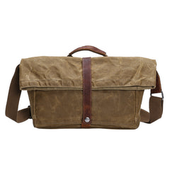 Waxed Canvas Mens Womens Side Bag 13‘’ Khaki Courier Bag Messenger Bag for Men - iwalletsmen