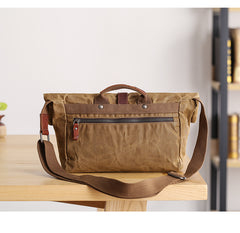 Waxed Canvas Mens Womens Side Bag 13‘’ Khaki Courier Bag Messenger Bag for Men - iwalletsmen