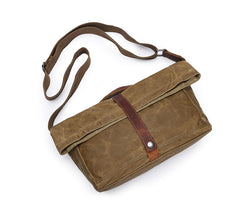Waxed Canvas Mens Womens Side Bag 13‘’ Khaki Courier Bag Messenger Bag for Men - iwalletsmen