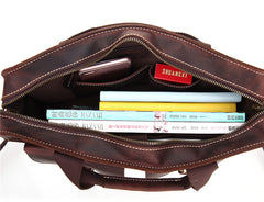 Vintage Mens Leather 14inch Laptop Briefcase Handbag Work Bag Business Bag Shoulder Bag For Men - iwalletsmen