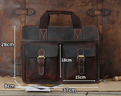 Vintage Mens Leather 14inch Laptop Briefcase Handbag Work Bag Business Bag Shoulder Bag For Men - iwalletsmen