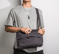 Casual Canvas Dark Gray Men's Side Bag Shoulder Bag Postman Messenger Bag For Men - iwalletsmen