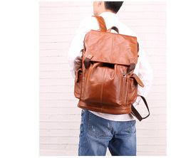 Cool Brown Black Leather Men's Backpack College Backpack 13inch Laptop Backpack For Men - iwalletsmen
