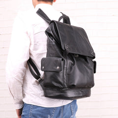 Cool Brown Black Leather Men's Backpack College Backpack 13inch Laptop Backpack For Men - iwalletsmen