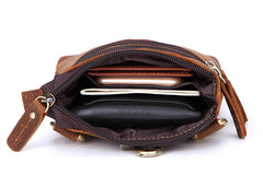 Vintage Leather Men's Belt Pouch Cell Phone Holster Brown Mini Side Bag For Men - iwalletsmen
