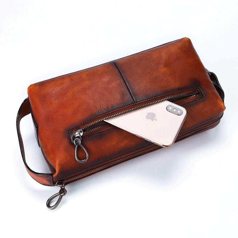 Men's Cool Brown Leather Clutch Bag