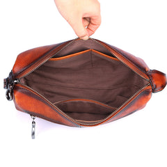 Inside of Leather mens travel toiletry kit