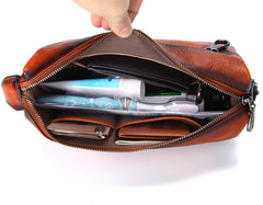 The inside of leather toiletry bags for men