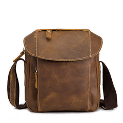 Vintage Brown Leather Men's Small Vertical Side Bag Small Messenger Bag For Men - iwalletsmen