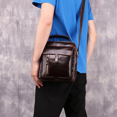 Fashion Brown Leather Men's Small Vertical Courier Bag Messenger Bag Side Bag For Men - iwalletsmen
