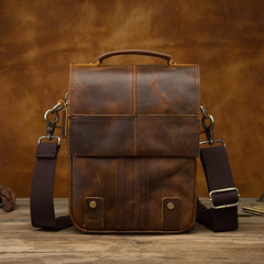 Vintage Brown Leather Mens Small Vertical Side Bags Courier Bag Messenger Bag For Men - iwalletsmen