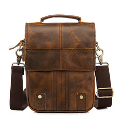 Vintage Brown Leather Mens Small Vertical Side Bags Courier Bag Messenger Bag For Men - iwalletsmen