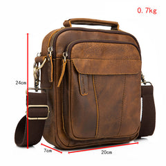 Vintage Brown Leather Mens Small Vertical Side Bags Courier Bag Messenger Bag For Men - iwalletsmen