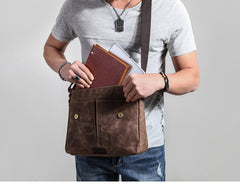 Casual Waxed Canvas Leather Brown Men's Side Bag Shoulder Bag Messenger Bag For Men - iwalletsmen