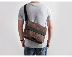 Casual Waxed Canvas Leather Brown Men's Side Bag Shoulder Bag Messenger Bag For Men - iwalletsmen