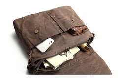 Casual Waxed Canvas Leather Brown Men's Side Bag Shoulder Bag Messenger Bag For Men - iwalletsmen