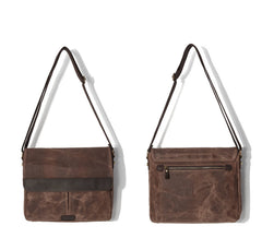 Casual Waxed Canvas Leather Brown Men's Side Bag Shoulder Bag Messenger Bag For Men - iwalletsmen