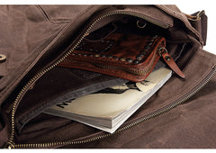 Casual Waxed Canvas Leather Brown Men's Side Bag Shoulder Bag Messenger Bag For Men - iwalletsmen