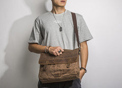 Casual Waxed Canvas Leather Brown Men's Side Bag Shoulder Bag Messenger Bag For Men - iwalletsmen