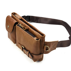 Fashion Brown Leather Men's Fanny Pack Black Hip Pack Waist Bag For Men - iwalletsmen