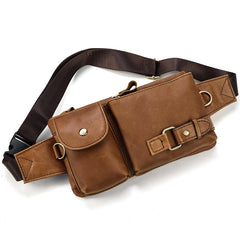 Fashion Brown Leather Men's Fanny Pack Black Hip Pack Waist Bag For Men - iwalletsmen