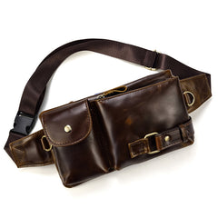 Fashion Brown Leather Men's Fanny Pack Black Hip Pack Waist Bag For Men - iwalletsmen
