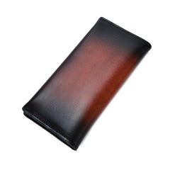 Casual Retro Leather Mens Wine Red Slim Long Wallet Light Beige Bifold Card Wallet Clutch Wallet For Men - iwalletsmen