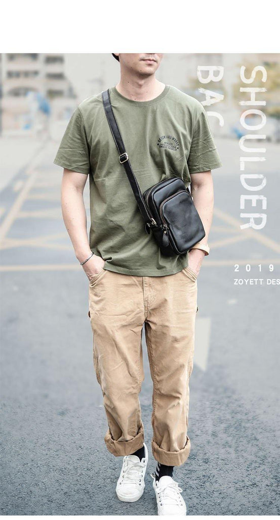 Casual Small Leather Mens Black Side Bags Small Vertical Postman Bag M iwalletsmen