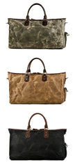 Casual Waxed Canvas Leather Mens Large Black Travel Weekender Bag Green Duffle Bag for Men - iwalletsmen