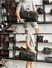 Casual Waxed Canvas Leather Mens Military Style Travel Weekender Bag Duffle Bag for Men - iwalletsmen