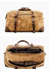 Casual Waxed Canvas Leather Mens Large Travel Green Weekender Bag Black Duffle Bag for Men - iwalletsmen