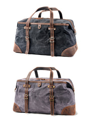 Casual Waxed Canvas Leather Mens Large Travel Green Weekender Bag Black Duffle Bag for Men - iwalletsmen